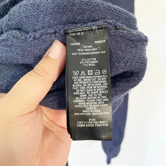 Ted Baker Men’s Cotton Blend Crewneck Dark Blue Knit Sweater Size 5 (Large) - Picture 7 of 8